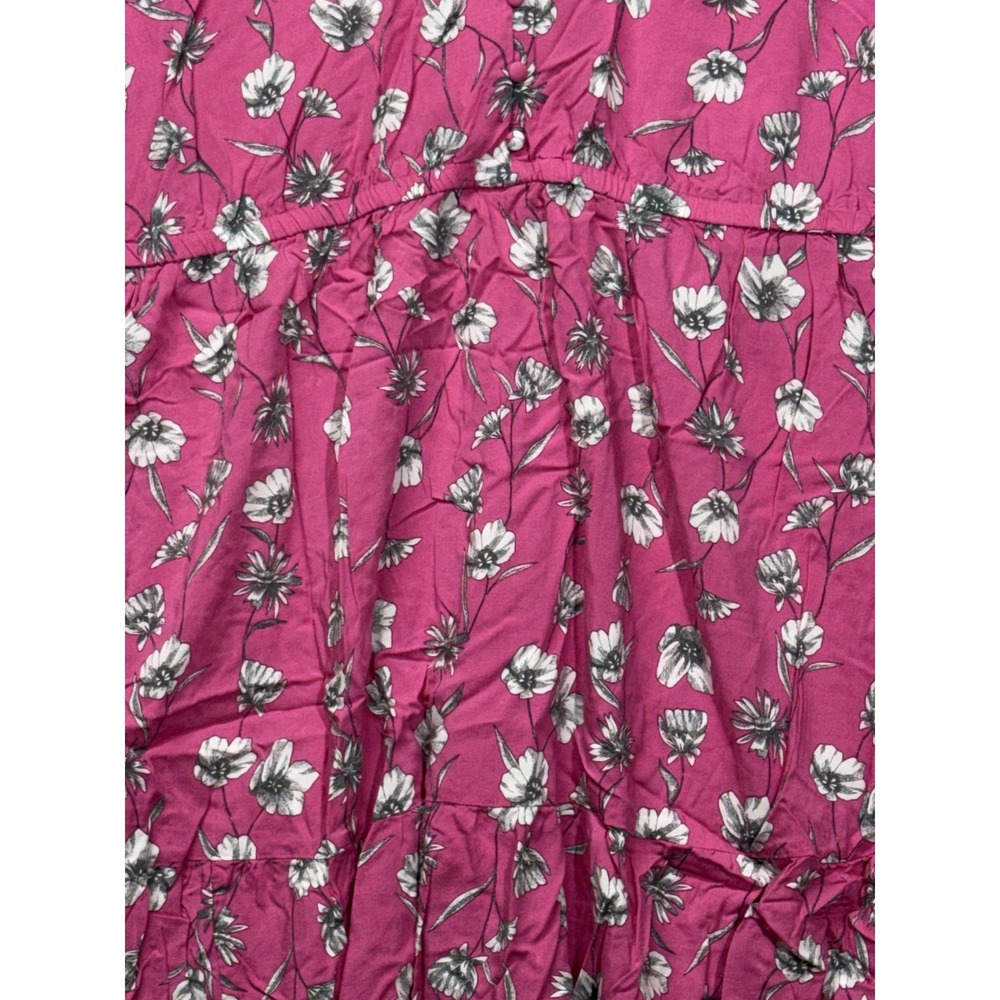 Torrid Top Womens 6 Vibrant Pink vibrant pink Floral V-Neck Puff‎ Sleeve Dress - Picture 3 of 10